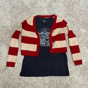 American Eagle Striped Medium Cardigan and Grey XS/S Tee worn two times